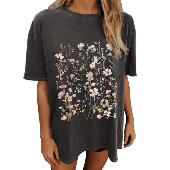 Drses Wildflowers Shirt for Women Oversized Floral Loose T Shirts Graphic Tees Flower Plant Shirts Womens Tops