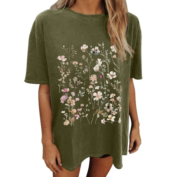 Drses Wildflowers Shirt for Women Oversized Floral Loose T Shirts Graphic Tees Flower Plant Shirts Womens Tops