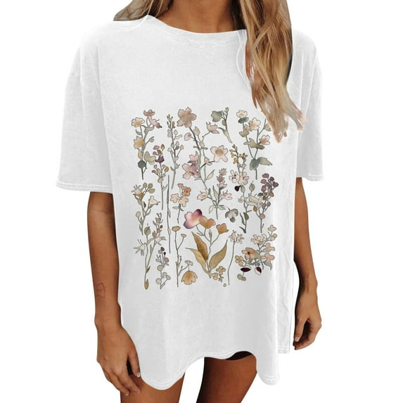 Drses Wildflowers Shirt for Women Oversized Floral Loose T Shirts Graphic Tees Flower Plant Shirts Womens Tops