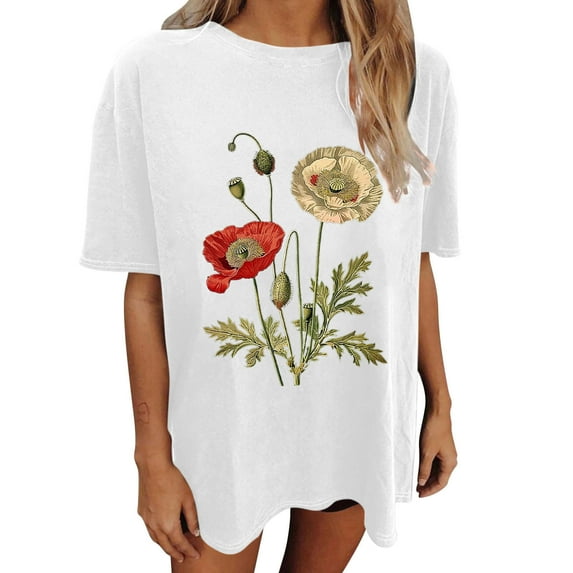 Drses Wildflowers Shirt for Women Oversized Floral Loose T Shirts Graphic Tees Flower Plant Shirts Womens Tops