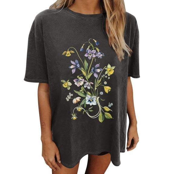 Drses Wildflowers Shirt for Women Oversized Floral Loose T Shirts Graphic Tees Flower Plant Shirts Womens Tops