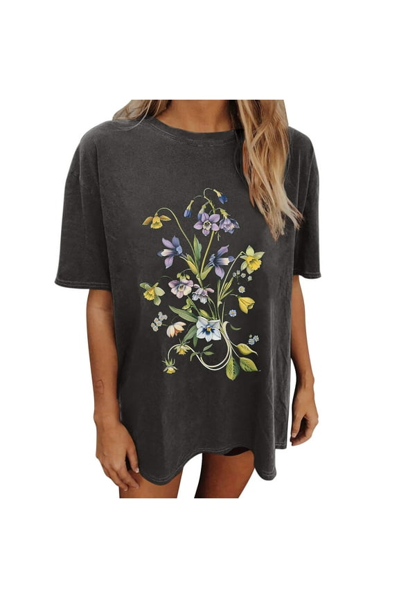 Wildflowers Shirt for Women Oversized Floral Loose T Shirts Graphic Tees Flower Plant Shirts Womens Tops
