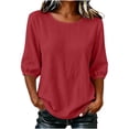 thumbnail image 1 of Drses Women 3/4 Sleeve Cotton Linen Blouse, Round Neck Loose Flowy Casual Tunic Shirts Summer Beach Vacation Tops 2026, 1 of 7