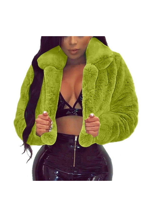 Women Coat Fluffys Fleece Turn-down Collar Faux Furs Top Short Loose Coat