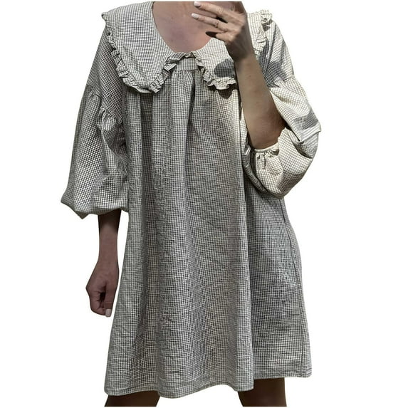 Drses Women Gingham Babydoll Dress Short Puff Sleeve Coquette Dress Vintage A-Line Mini Dress Summer Boho Streetwear