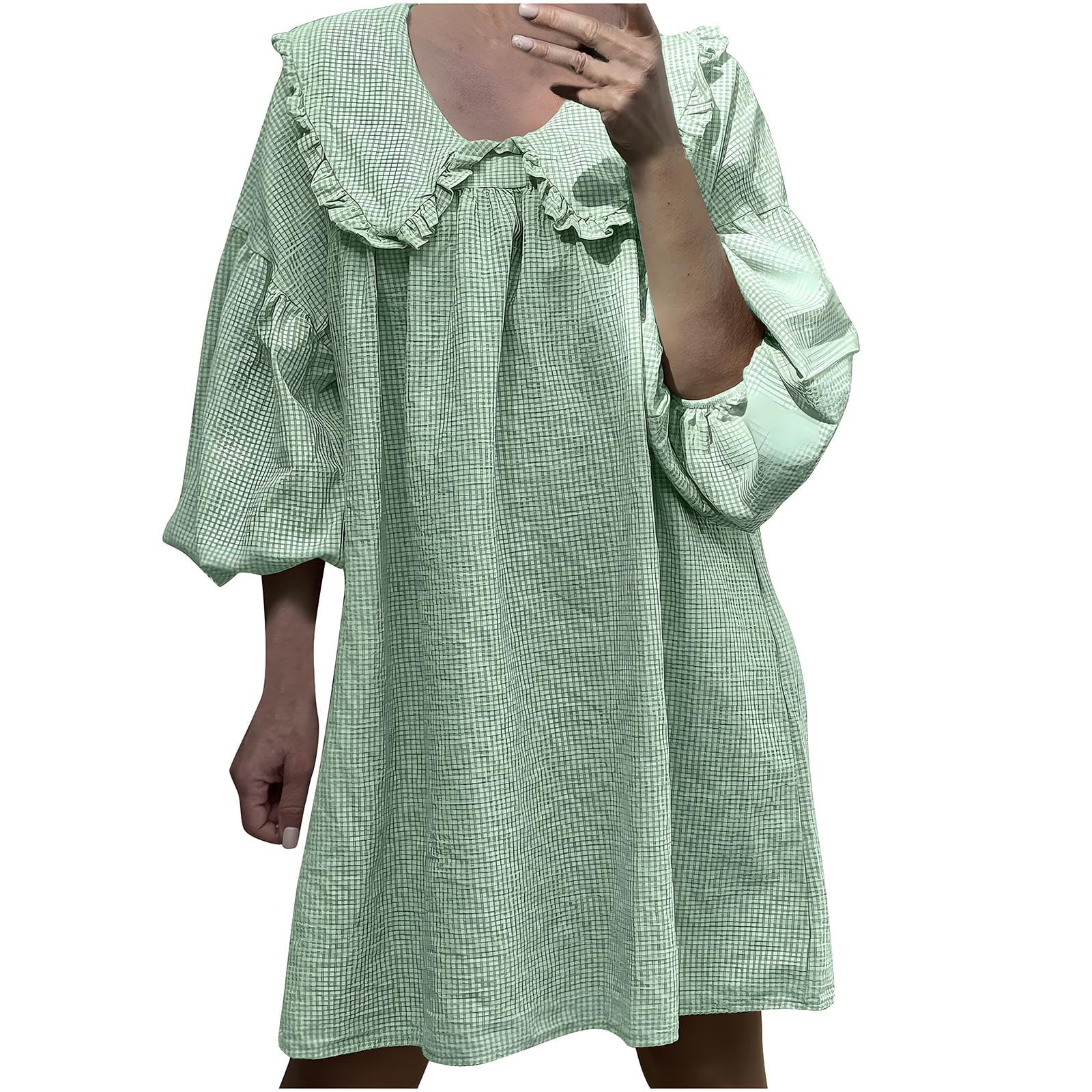 Drses Women Gingham Babydoll Dress Short Puff Sleeve Coquette Dress Vintage  A-Line Mini Dress Summer Boho Streetwear - Walmart.com