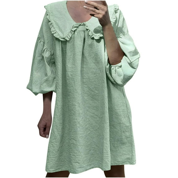 Drses Women Gingham Babydoll Dress Short Puff Sleeve Coquette Dress Vintage A-Line Mini Dress Summer Boho Streetwear