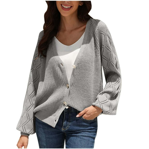 Drses Women Lightweight Crochet Cardigan Sweater Long Sleeve V Neck Hollow Out Open Front Kint Outwear Sweaters