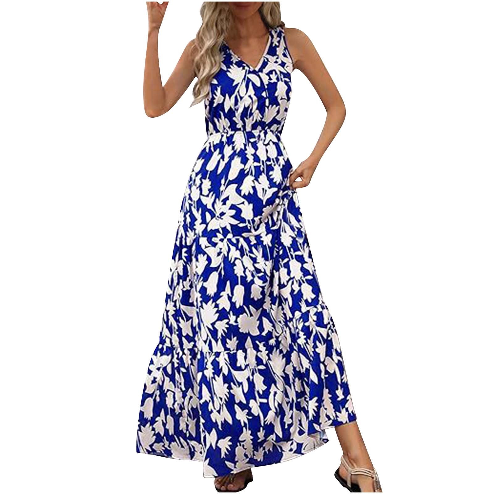 Drses Women Summer Dresses Casual Sleeveless Maxi Dresses Cute Floral Long  Dress Wedding Guest Dress - Walmart.com