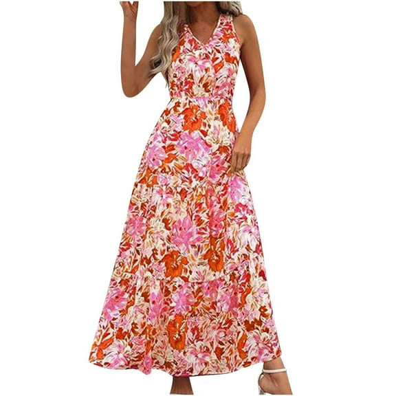 Drses Women Summer Dresses Casual Sleeveless Maxi Dresses Cute Floral Long Dress Wedding Guest Dress