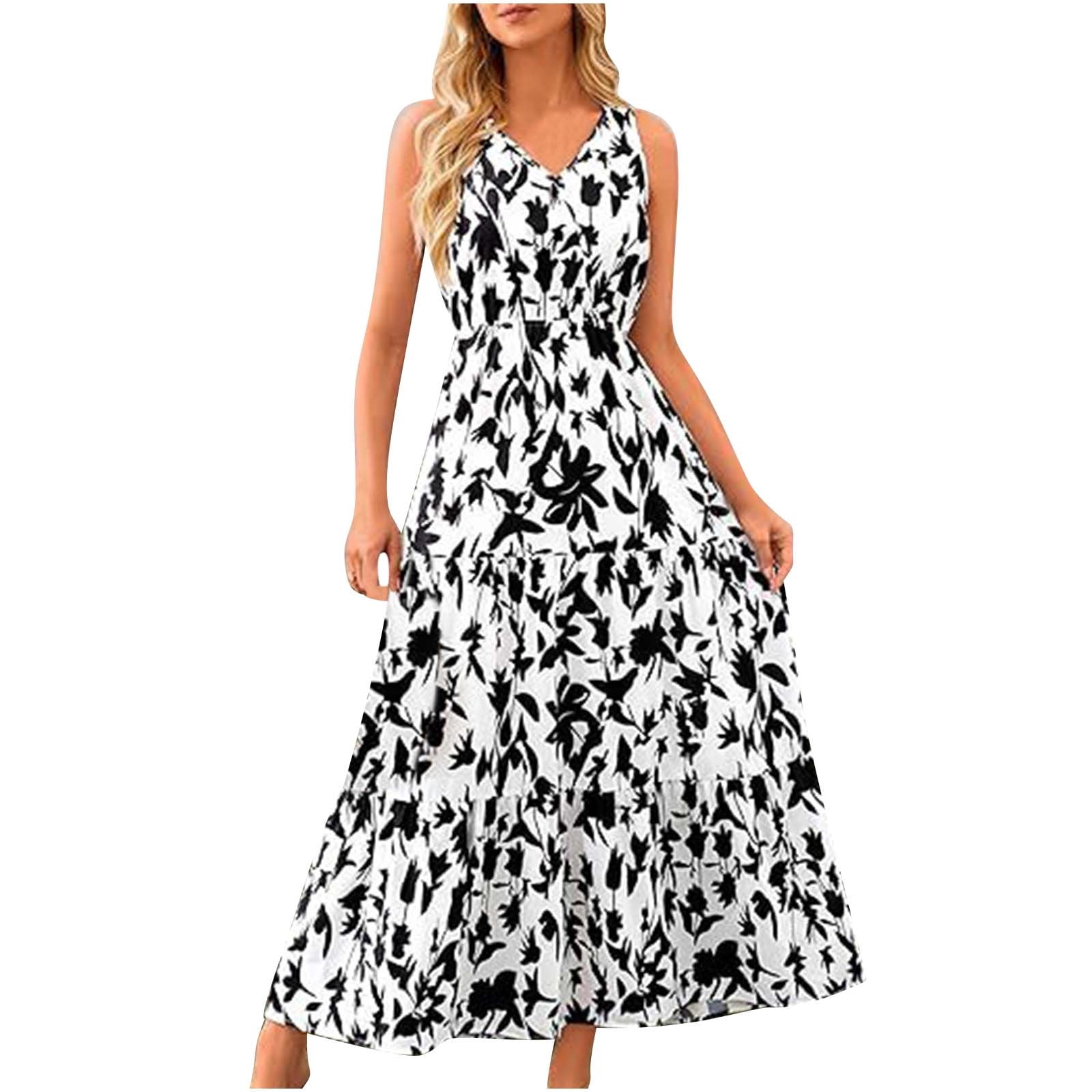 Drses Women Summer Dresses Casual Sleeveless Maxi Dresses Cute Floral ...