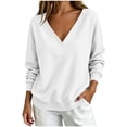 thumbnail image 1 of Drses Women V Neck Oversized Drop Shoulder Long Sleeve Sweatshirt, Soft Loose Basic Sweater Casual Business Work Spring Fall Layering Top, 1 of 5