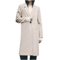 thumbnail image 1 of Drses Women Winter Wool Blend Camel Mid-Long Coat Notch Double-Breasted Lapel Jacket Outwear, 1 of 8