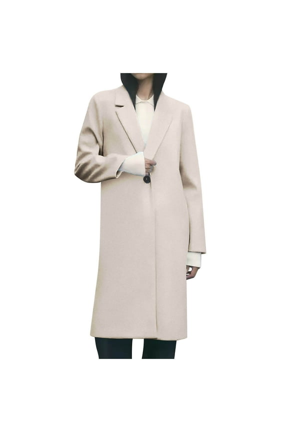 Women Winter Wool Blend Camel Mid-Long Coat Notch Double-Breasted Lapel Jacket Outwear