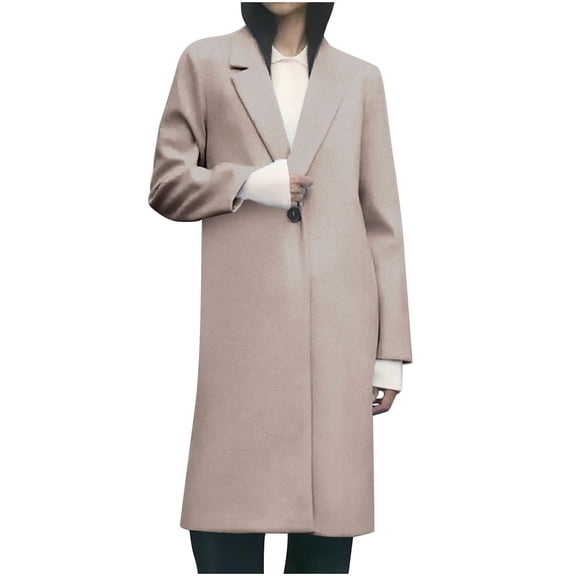 Drses Women Winter Wool Blend Camel Mid-Long Coat Notch Double-Breasted Lapel Jacket Outwear