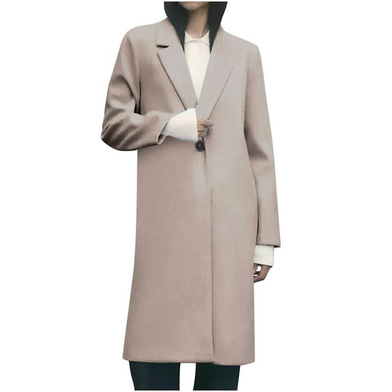 Drses Women Winter Wool Blend Camel Mid-Long Coat Notch Double-Breasted Lapel Jacket Outwear