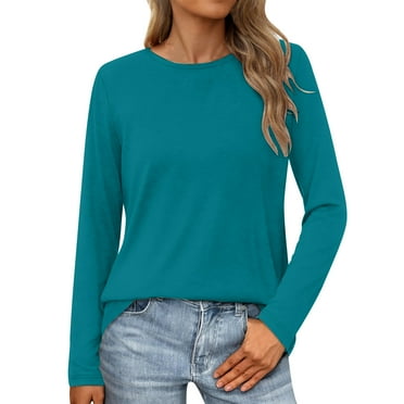 Drses Women's 2024 Long Sleeve Crewneck Cotton T-Shirt - Solid Color Soft Comfy Fall Top