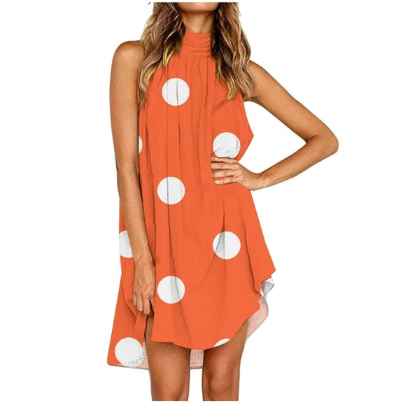 Drses Women's 2024 Summer Halter Neck Sleeveless Mini Dress Loose Tank Top Pleated Polka Dot Short Beach Dress Sundress