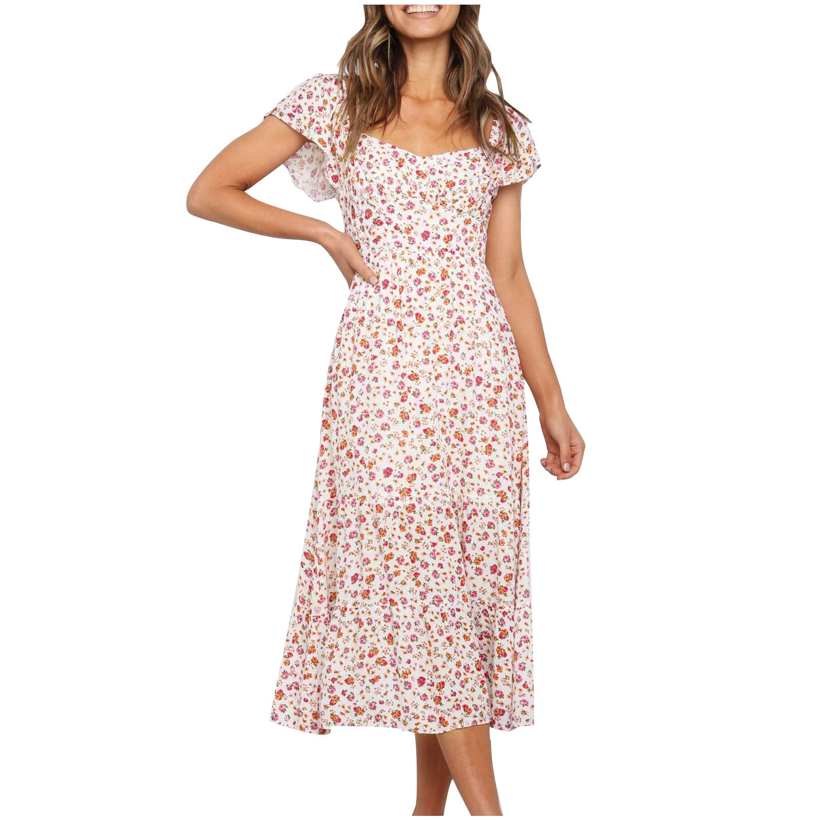 Drses Women's 2024 Summer Short Sleeve Midi Floral Dresses Casual Boho ...