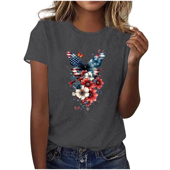 Drses ‌‌‌‌‌‌‌‌‌‌Women's 2025 Independence Day Graphic Tee | Sunflower & American Flag Patriotic Cotton T-Shirt for 4th of July