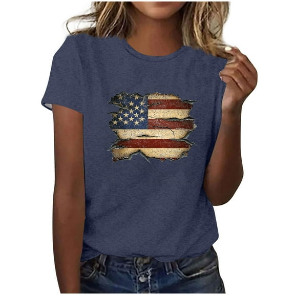 Drses Women's 2025 Independence Day Graphic Tee | Sunflower & American Flag Patriotic Cotton T-Shirt for 4th of July