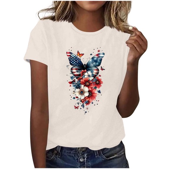 Drses ‌‌‌‌‌‌‌‌‌‌Women's 2025 Independence Day Graphic Tee | Sunflower & American Flag Patriotic Cotton T-Shirt for 4th of July