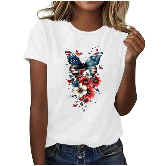 Drses Women's 2025 Independence Day Graphic Tee | Sunflower & American Flag Patriotic Cotton T-Shirt for 4th of July