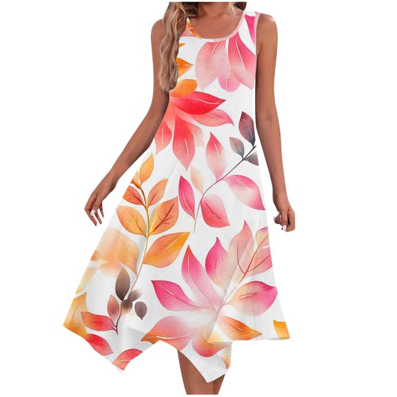 Drses ‌‌‌‌‌‌‌‌‌‌Women's 2025 Plus Size Floral Swing Sundress - Irregular Hem A-Line Midi | Sleeveless Round Neck Loose Casual Beach Dress