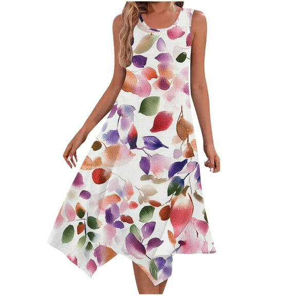 Drses ‌‌‌‌‌‌‌‌‌‌Women's 2025 Plus Size Floral Swing Sundress - Irregular Hem A-Line Midi | Sleeveless Round Neck Loose Casual Beach Dress