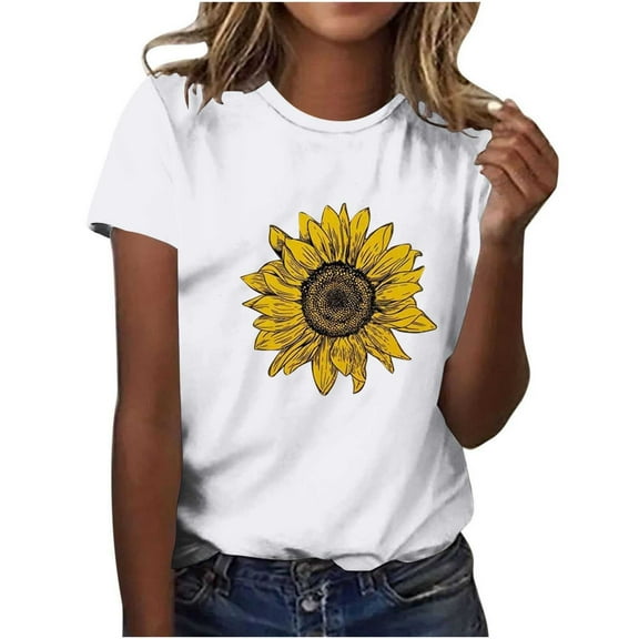 Drses ‌‌‌‌‌‌‌‌‌‌‌Women's 2025 Short Sleeve Round Neck Sunflower Vintage Graphic Tee | Faith Inspirational Loose Fit Cotton T-Shirt