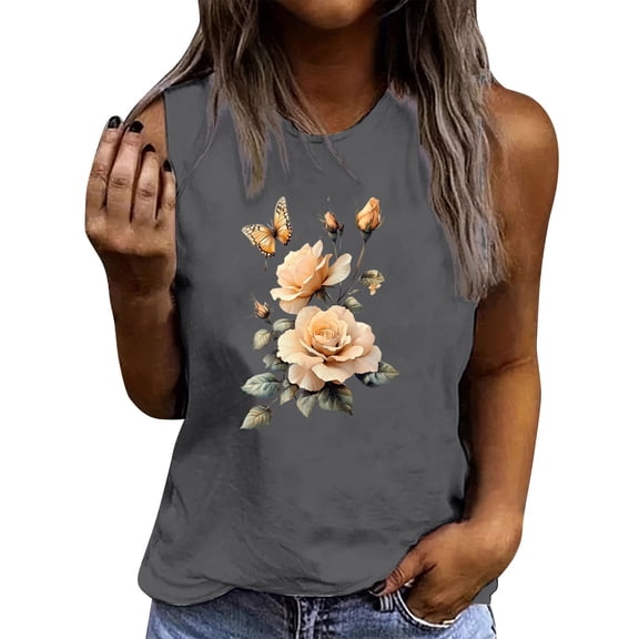 Drses ‌‌‌‌‌‌‌‌‌‌‌‌Women's 2025 Summer Floral Graphic Tank Top | Sleeveless Crewneck Loose Fit Casual Tee‌