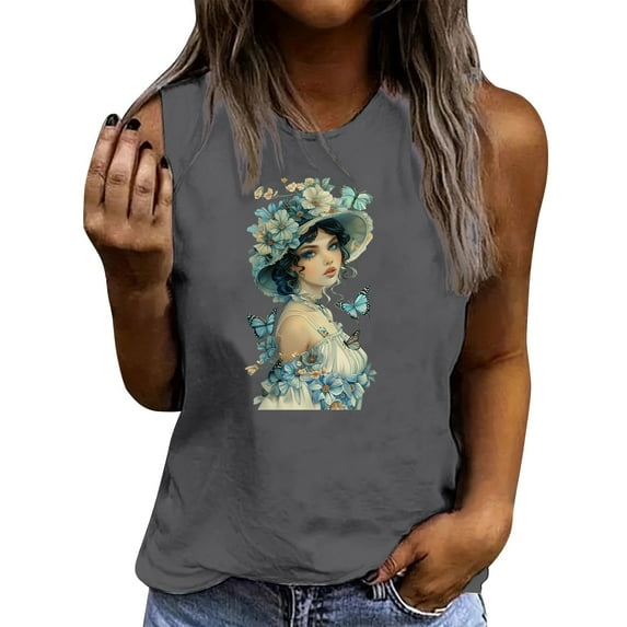 Drses Women's 2025 Summer Floral Graphic Tank Top | Sleeveless Crewneck Loose Fit Casual Tee