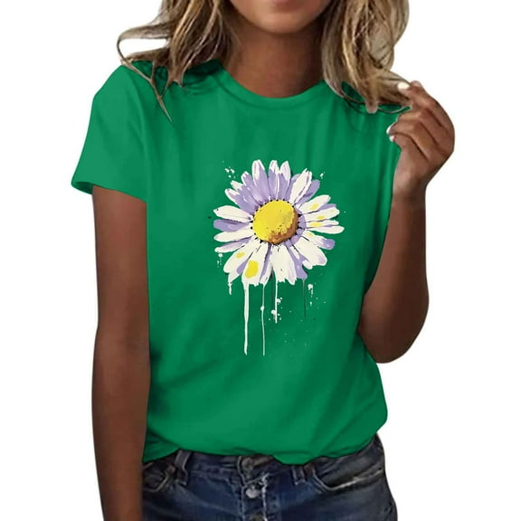 Drses‌ ‌Women's 2025 Summer Graphic T-Shirt | Vintage Sunflower & Butterfly Print Short Sleeve Top - Boho Floral Casual Loose Fit Tee