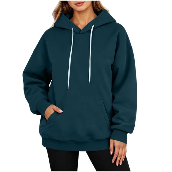 Drses Women's 2026 Y2K Oversized Fleece Hoodie, Drawstring Loose Long Sleeve Plain Pullover Sweatshirt with Pockets for Fall Winter Trendy Casual Outfits