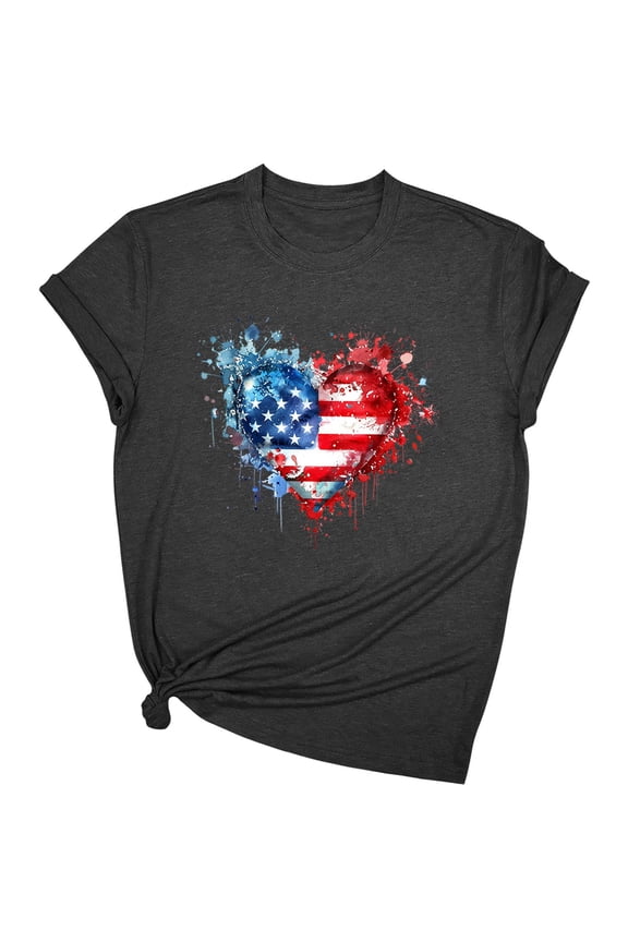 Women's 4th of July Independence Day Patriotic Graphic Tee - American Eagle & USA Flag Print Short Sleeve Shirt (Sizes S - 2XL)