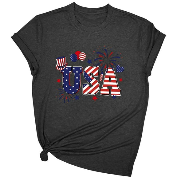 Drses ‌‌Women's 4th of July Independence Day Patriotic Graphic Tee - American Eagle & USA Flag Print Short Sleeve Shirt (Sizes S - 2XL)