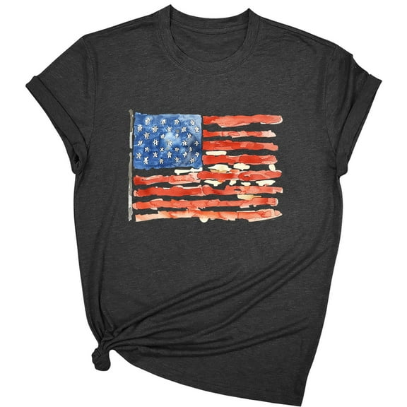 Drses ‌‌Women's 4th of July Independence Day Patriotic Graphic Tee - American Eagle & USA Flag Print Short Sleeve Shirt (Sizes S - 2XL)