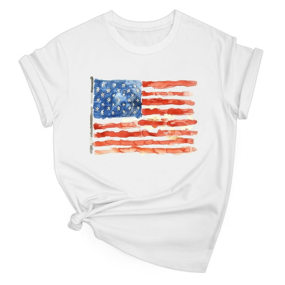 Drses Women's 4th of July Independence Day Patriotic T-Shirt - 100% Cotton American Flag Graphic Short Sleeve Round Neck Tee (Sizes S - 2XL)
