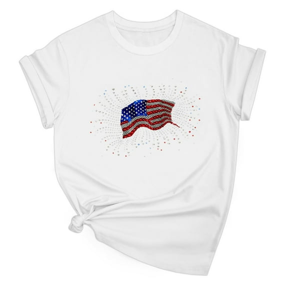 Drses Women's 4th of July Independence Day Patriotic T-Shirt - 100% Cotton American Flag Graphic Short Sleeve Round Neck Tee (Sizes S - 2XL)