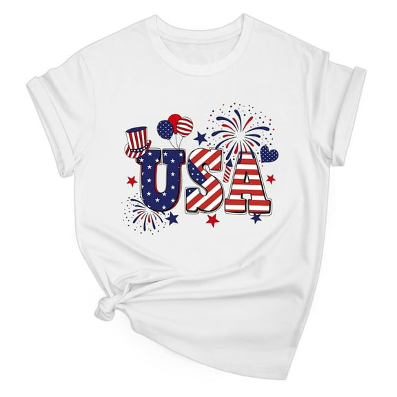 Drses Women's 4th of July Independence Day Patriotic T-Shirt - 100% Cotton American Flag Graphic Short Sleeve Round Neck Tee (Sizes S - 2XL)