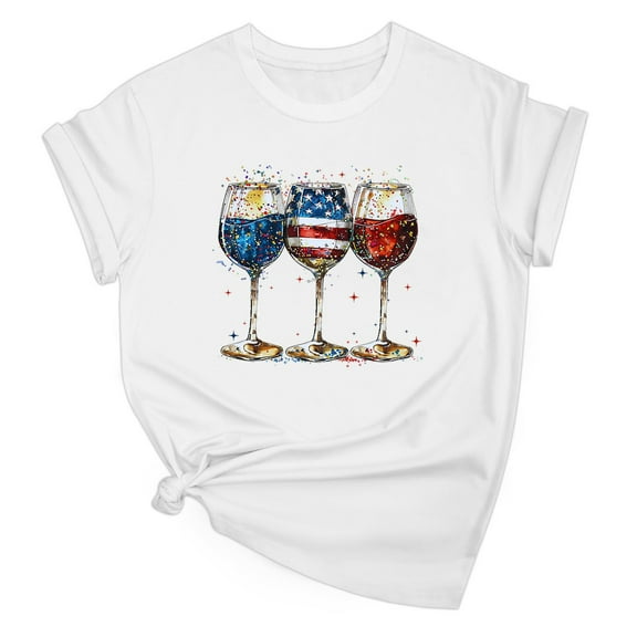 Drses Women's 4th of July Independence Day Patriotic T-Shirt - 100% Cotton American Flag Graphic Short Sleeve Round Neck Tee (Sizes S - 2XL)