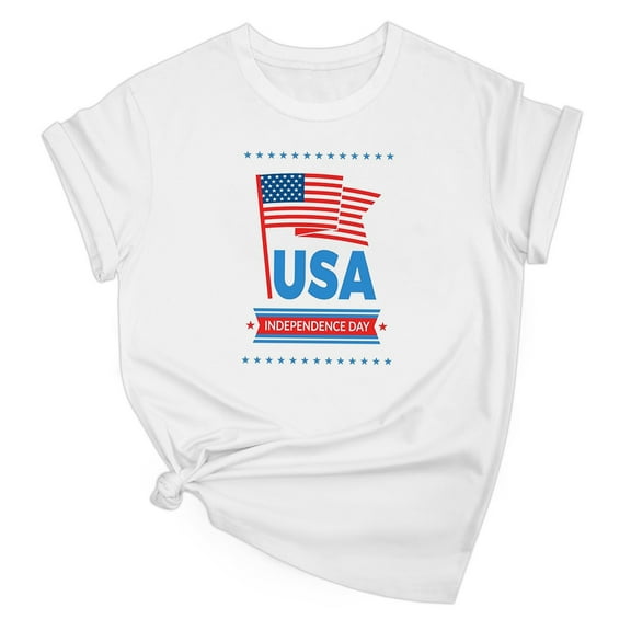 Drses Women's 4th of July Independence Day Patriotic T-Shirt - 100% Cotton American Flag Graphic Short Sleeve Round Neck Tee (Sizes S - 2XL)