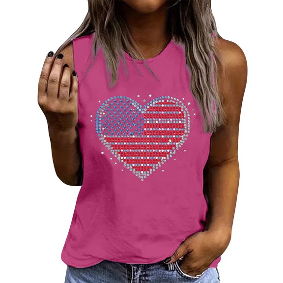 ‌Drses Women's American Flag Tank Tops - Patriotic Stars & Stripes Love Graphic Tees for 4th of July & Independence Day (S-2XL)