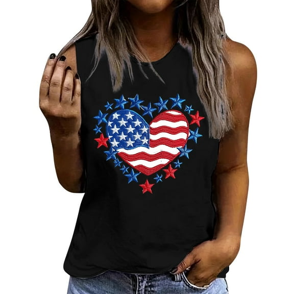 ‌Drses Women's American Flag Tank Tops - Patriotic Stars & Stripes Love Graphic Tees for 4th of July & Independence Day (S-2XL)