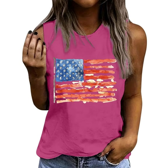 Drses Women's American Flag Tank Tops - Patriotic Stars & Stripes Sleeveless Round Neck Shirts for 4th of July & Independence Day (S-2XL)