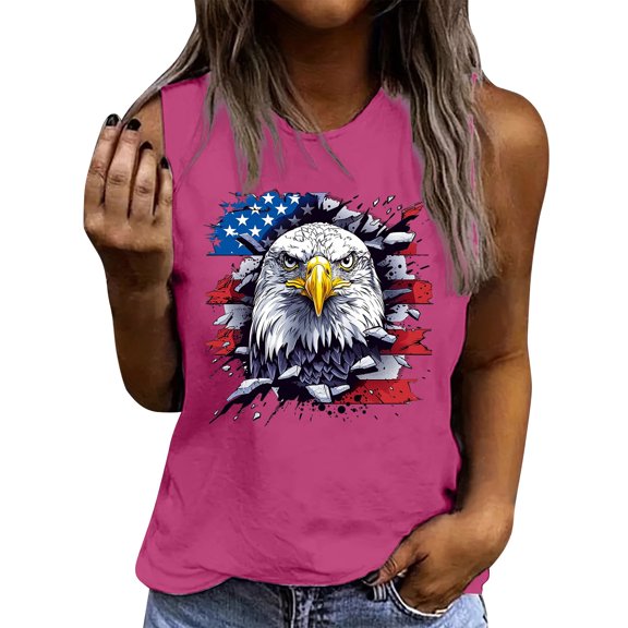 Drses Women's American Flag Tank Tops - Patriotic Stars & Stripes Sleeveless Round Neck Shirts for 4th of July & Independence Day (S-2XL)