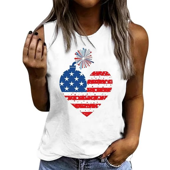 Drses Women's American Flag Tank Tops - Patriotic Stars & Stripes Sleeveless Round Neck Shirts for 4th of July & Independence Day (S-2XL)