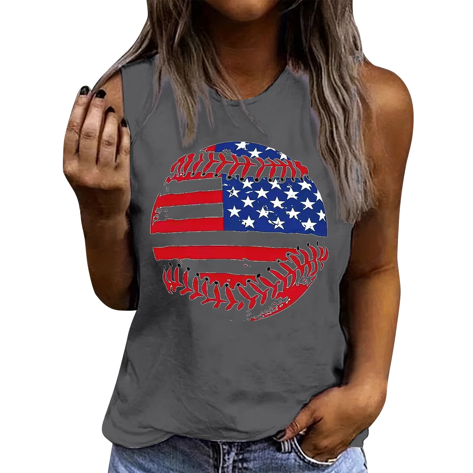 Women's Freedom American Flag Tank Top - Vintage Patriotic Sleeveless Tee - View #7