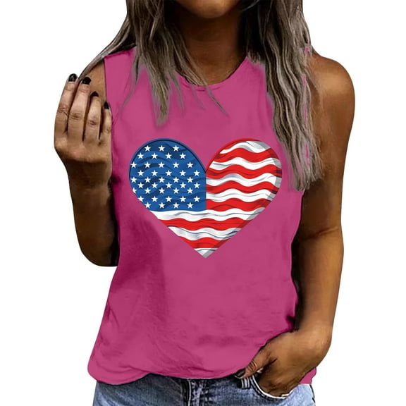 ‌Drses Women's American Flag Tank Tops - Patriotic Sunflower Graphic Sleeveless Tees for 4th of July & Summer (S-2XL)