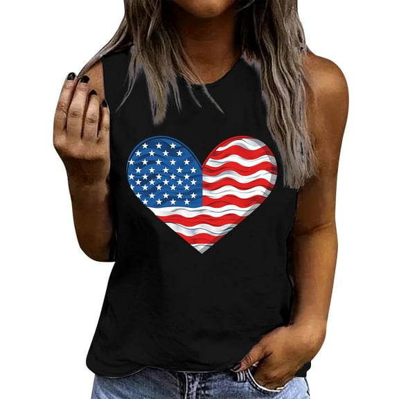 ‌Drses Women's American Flag Tank Tops - Patriotic Sunflower Graphic Sleeveless Tees for 4th of July & Summer (S-2XL)